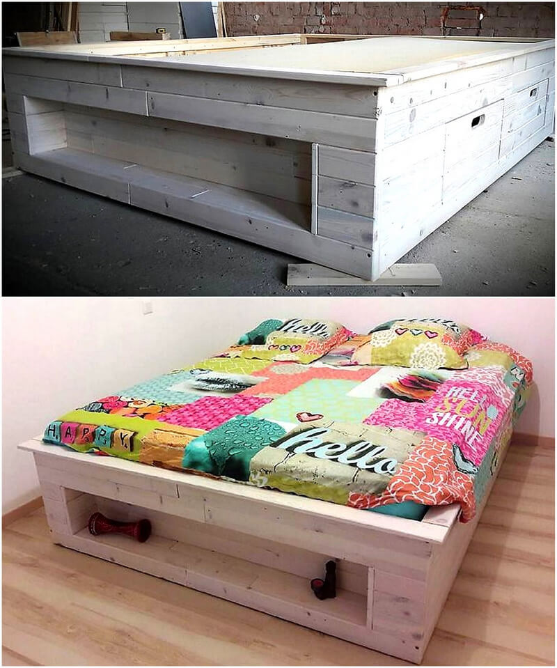 wooden pallets repurposed bed