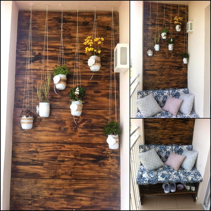 balcony wall decor with pallets