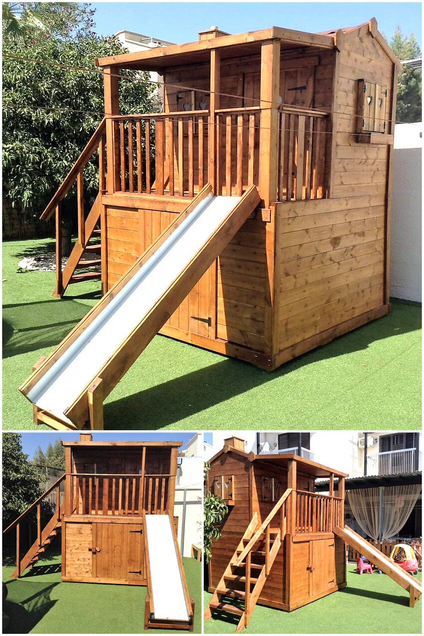 pallets made kids sliding cabin
