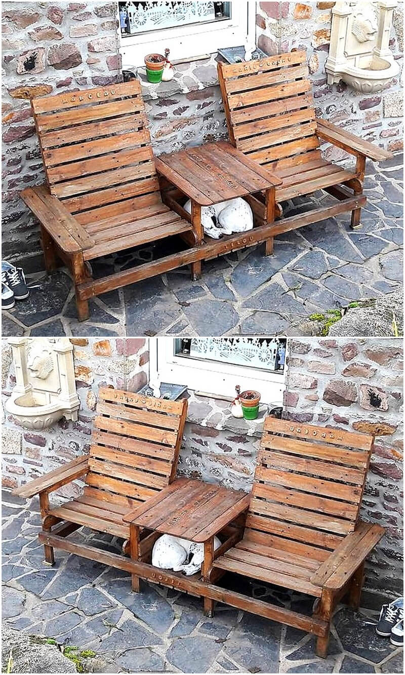 pallets wooden patio double seat