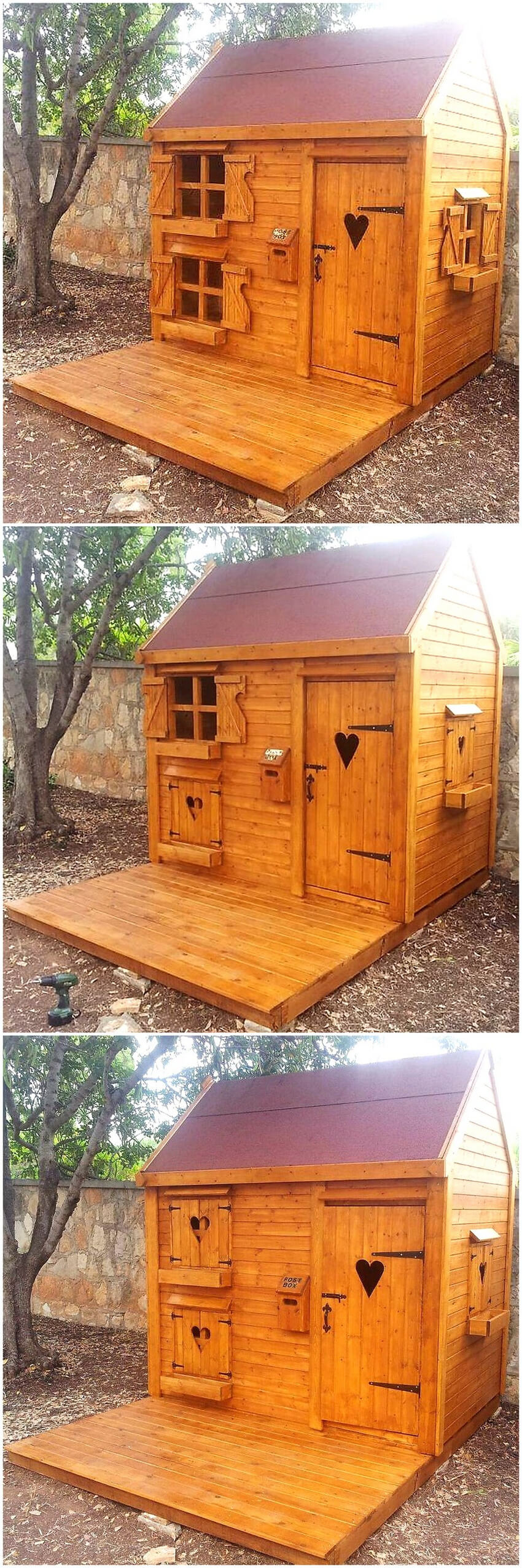 repurposed pallets play shed for kids