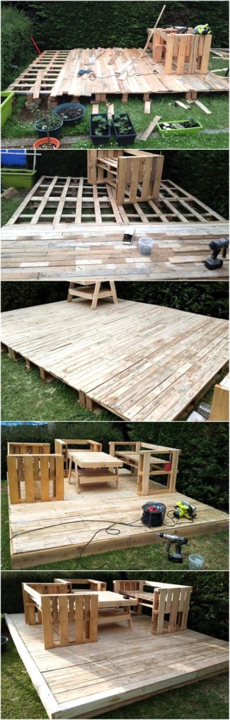 DIY Pallets Wood Garden Terrace with Furniture | Pallet Ideas