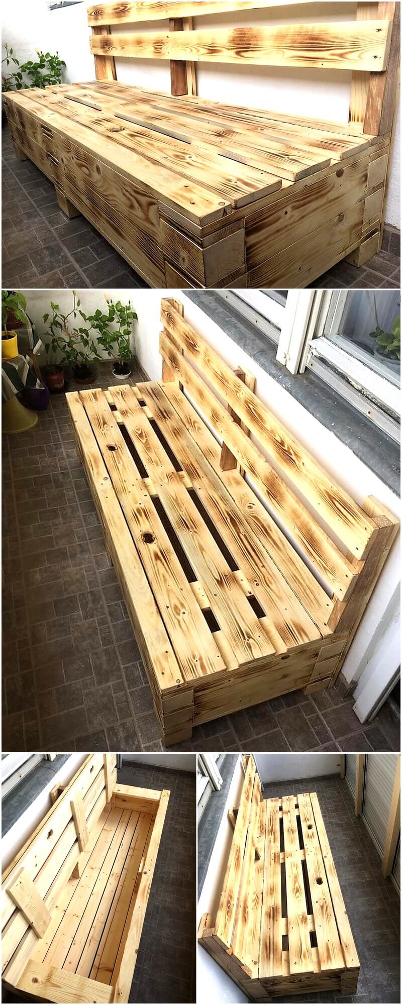 Recycled Wooden Pallet Bench With Storage Pallet Ideas Recycled Wooden Pallet Bench With Storage Pallet Ideas