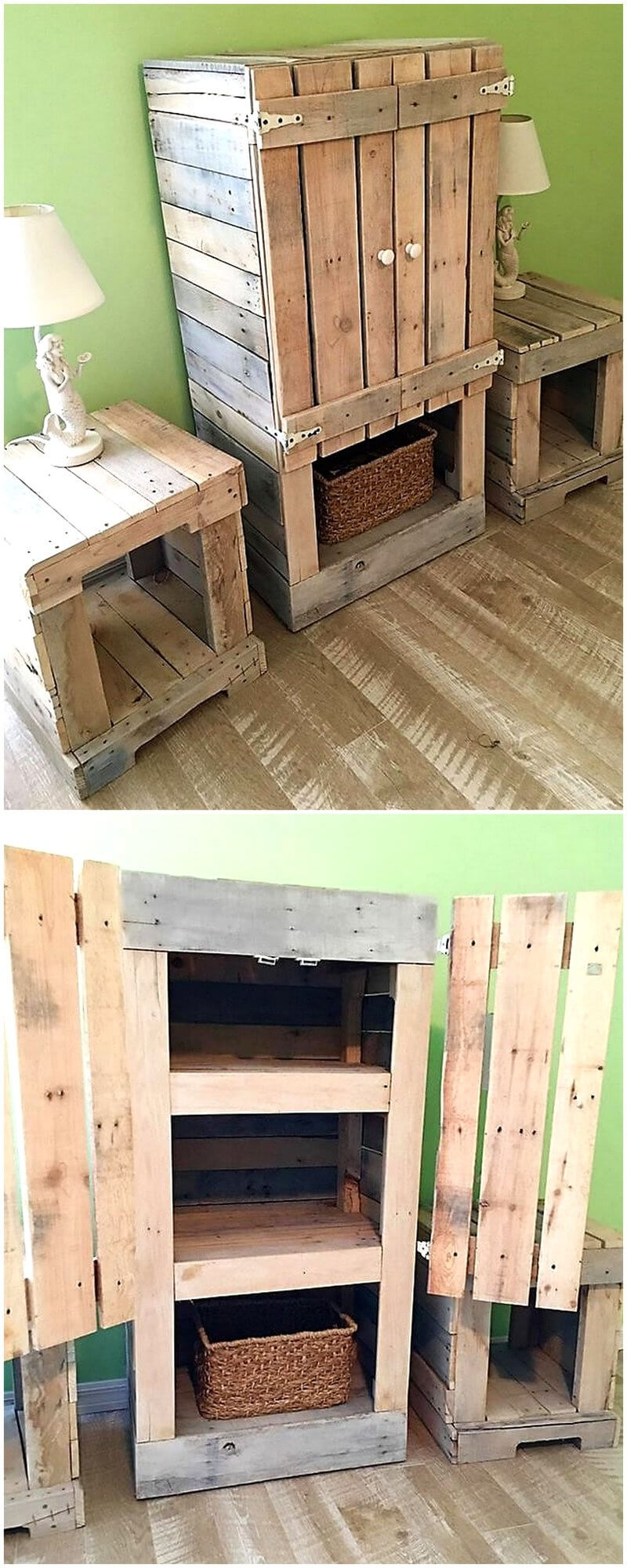 pallets litttle armoire with side tables
