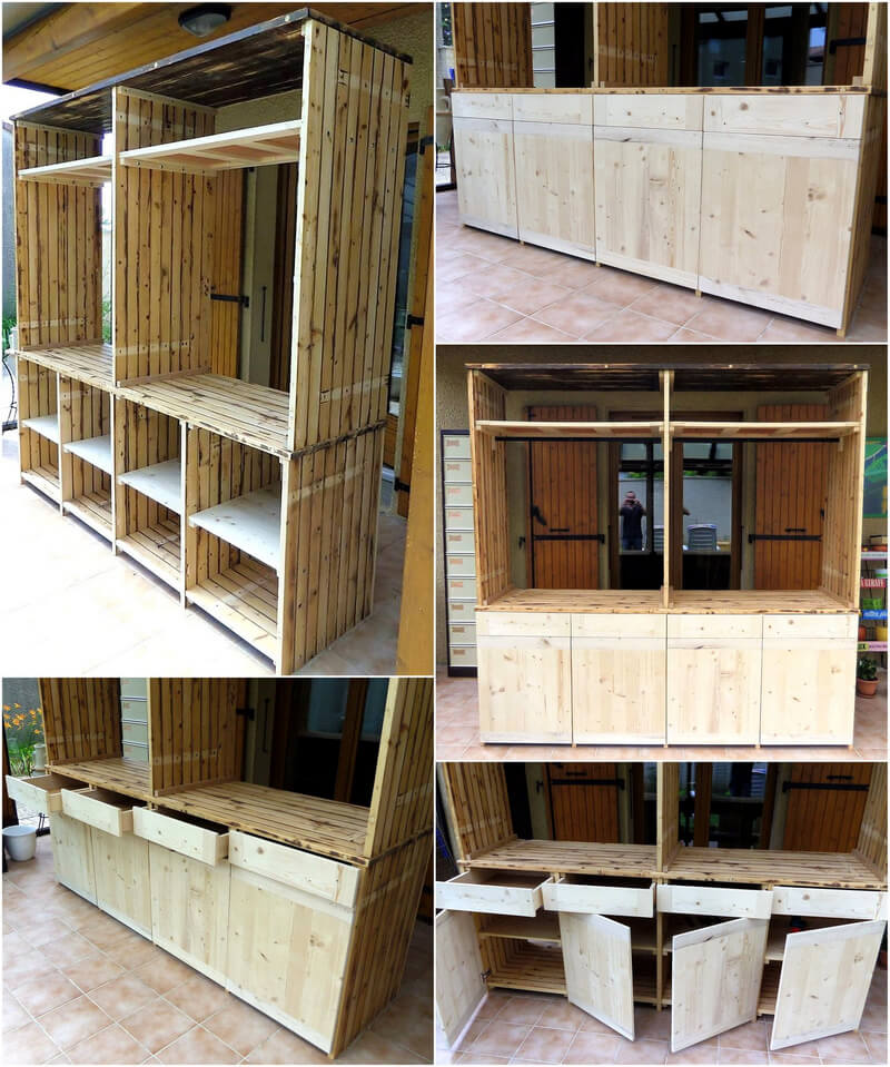 reused pallets made wardrobe storage cabinet