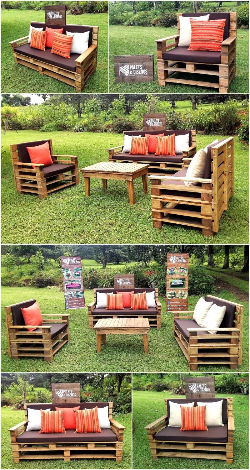 Recycled Wooden Pallet Patio Garden Sofa Set | Pallet Ideas