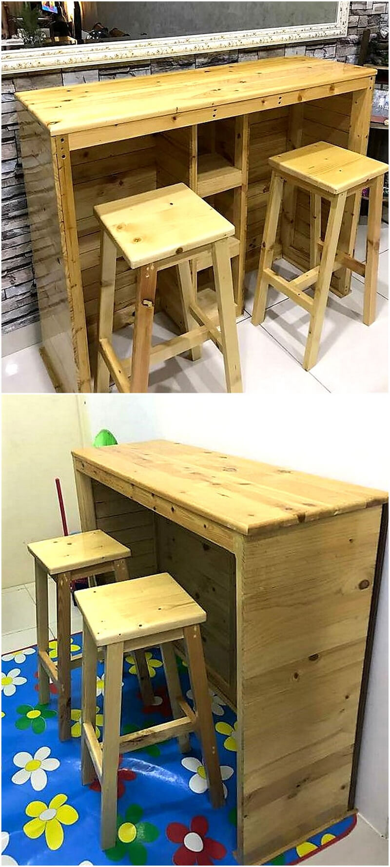 wood pallet bar and stools