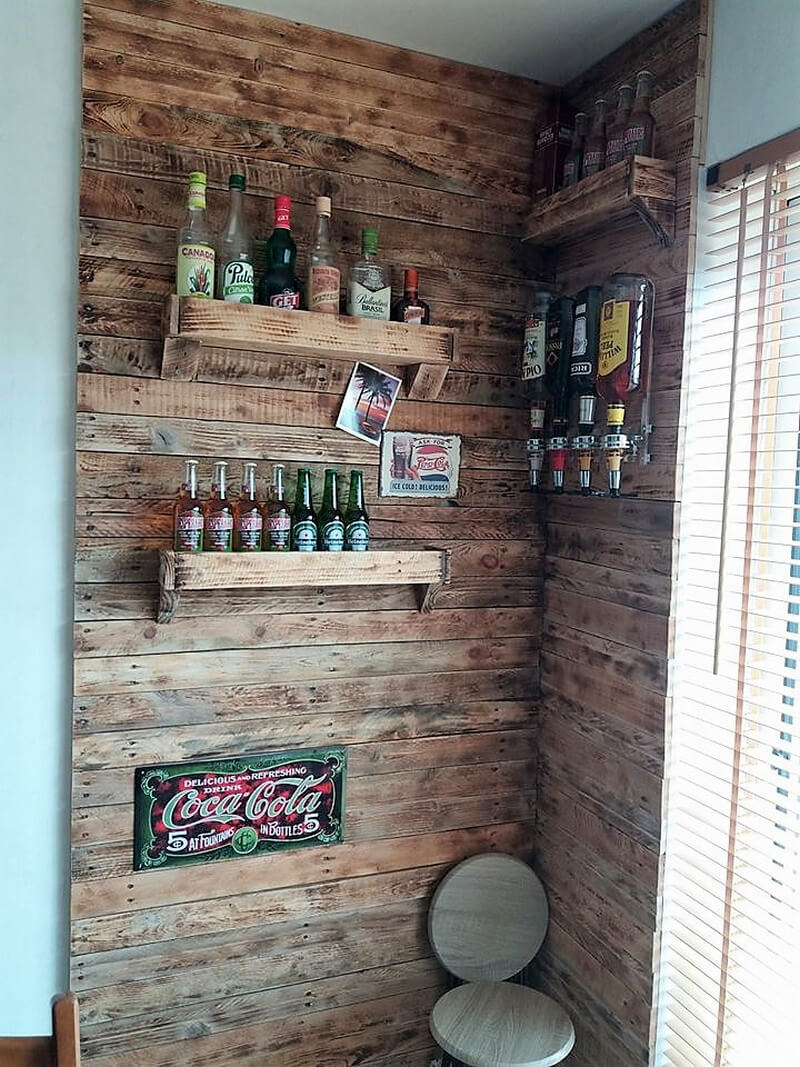 wood pallet indoor wall bar idea