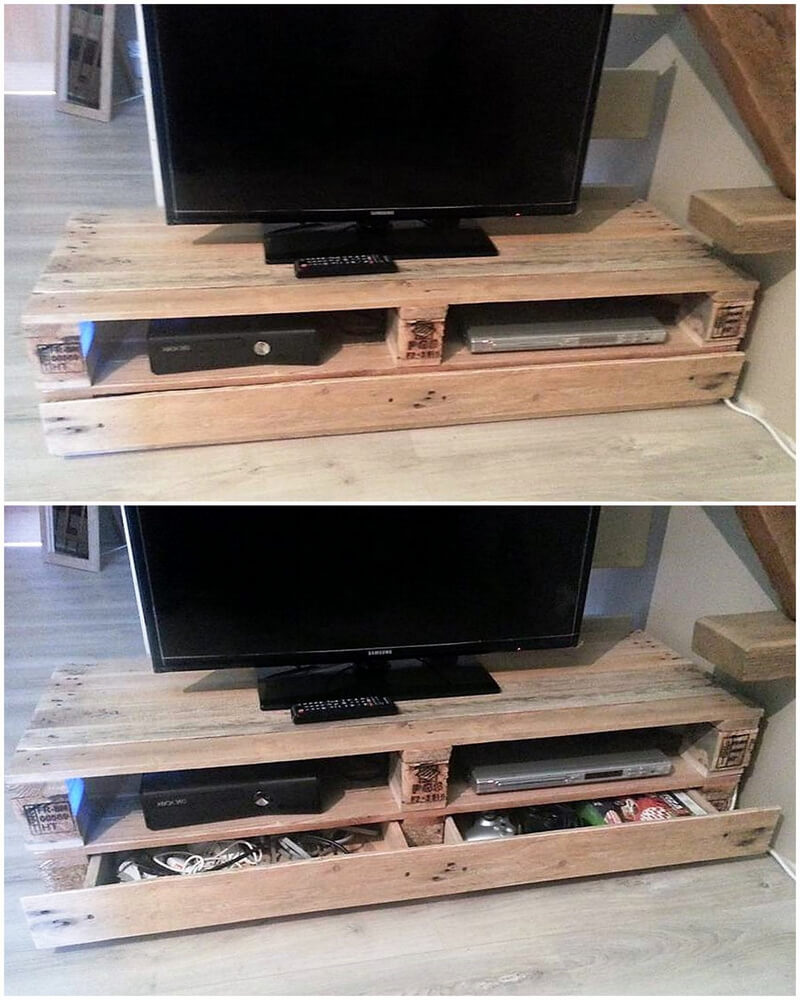 wood pallets tv stand with drawers idea