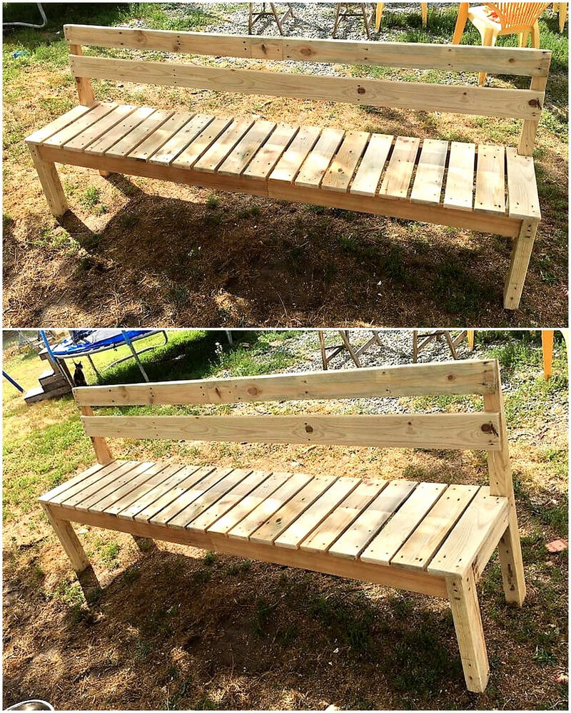 pallets made giant garden bench