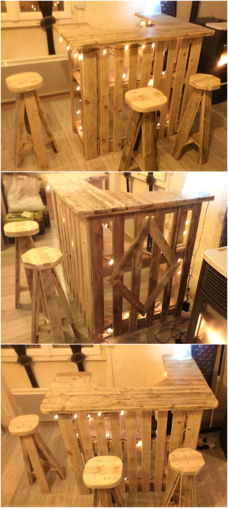 wood pallet bar with stools