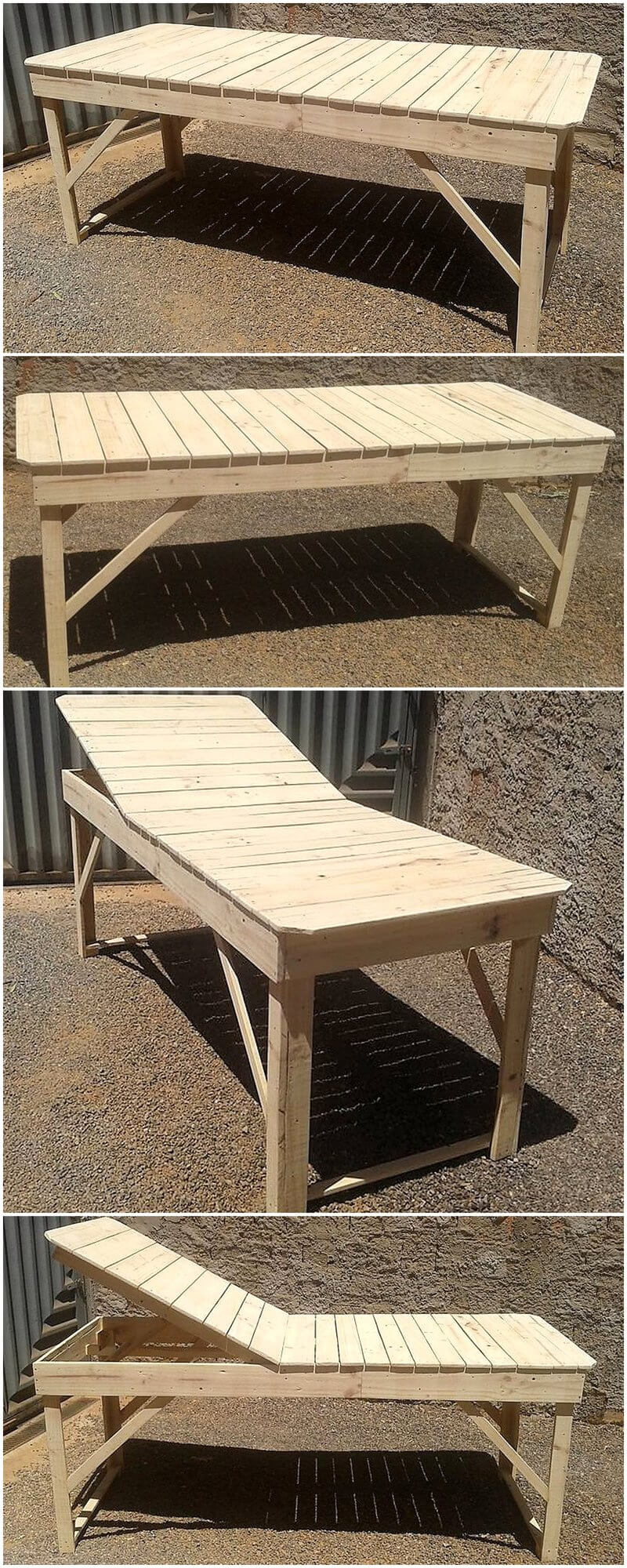 wooden pallet patio bench cum sun lounger