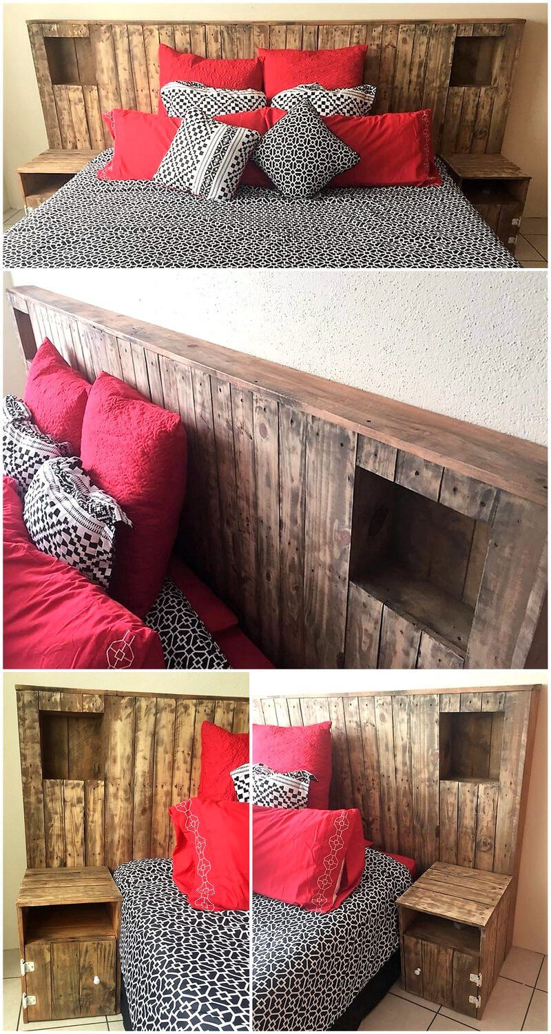 creative pallet bed headboard with side tables