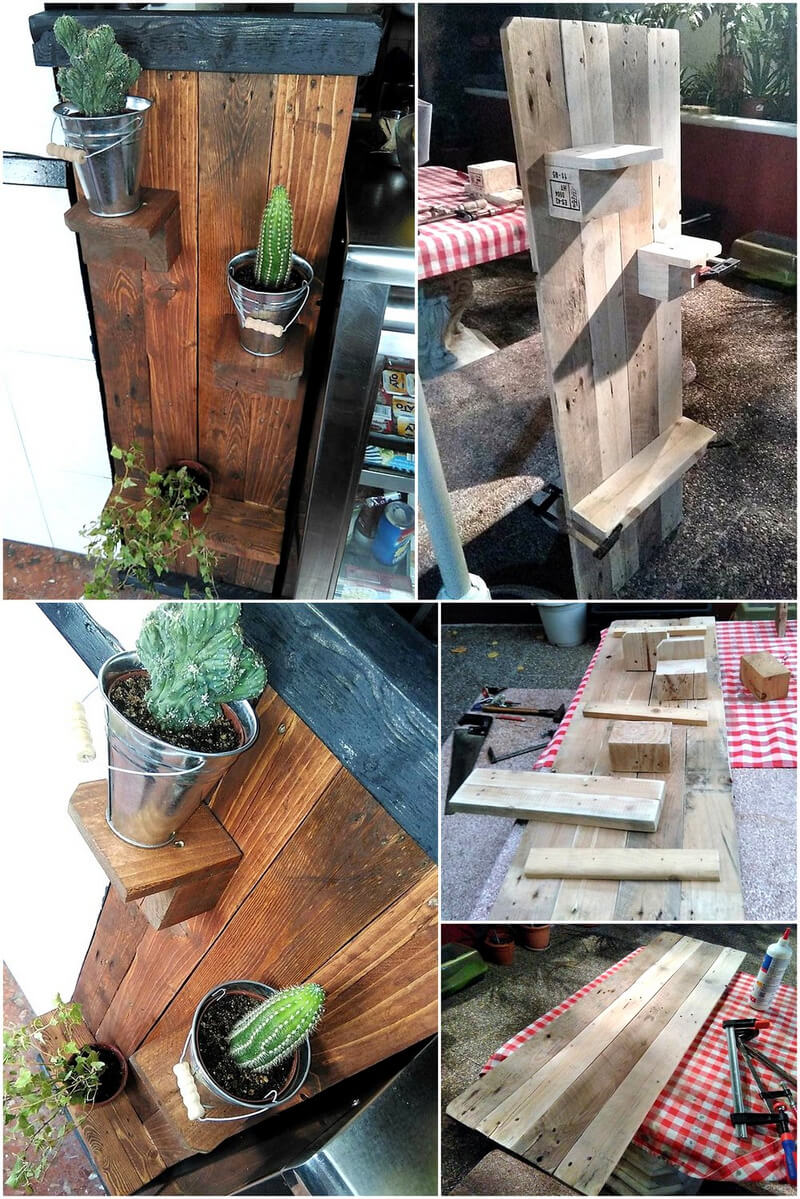 diy wood pallet wall pots stand