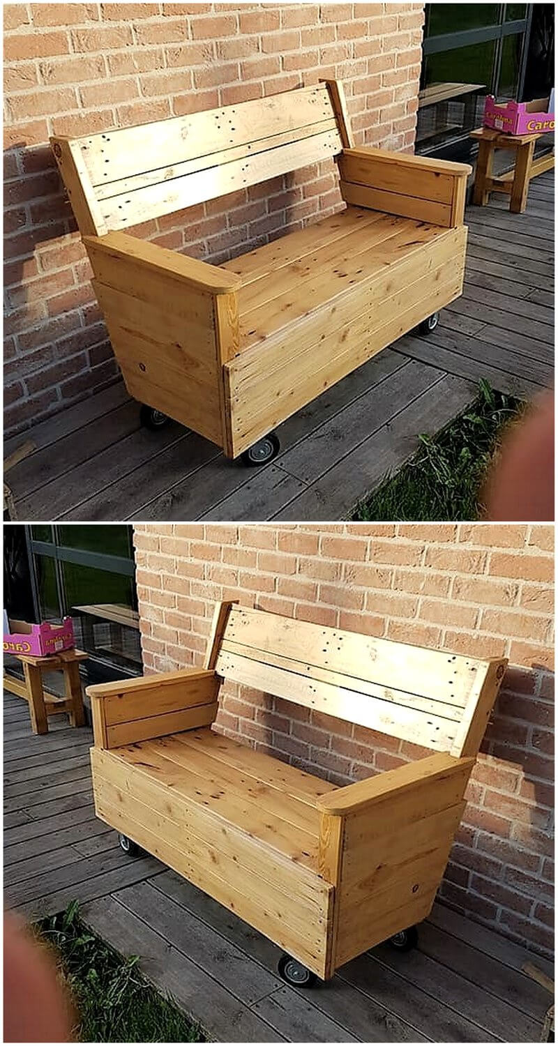 pallet garden bench on wheels
