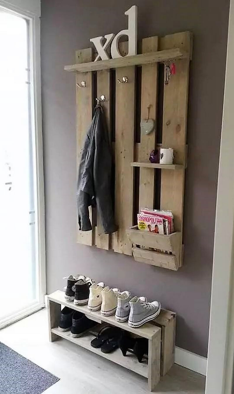 pallet shoe rack and wall hanger