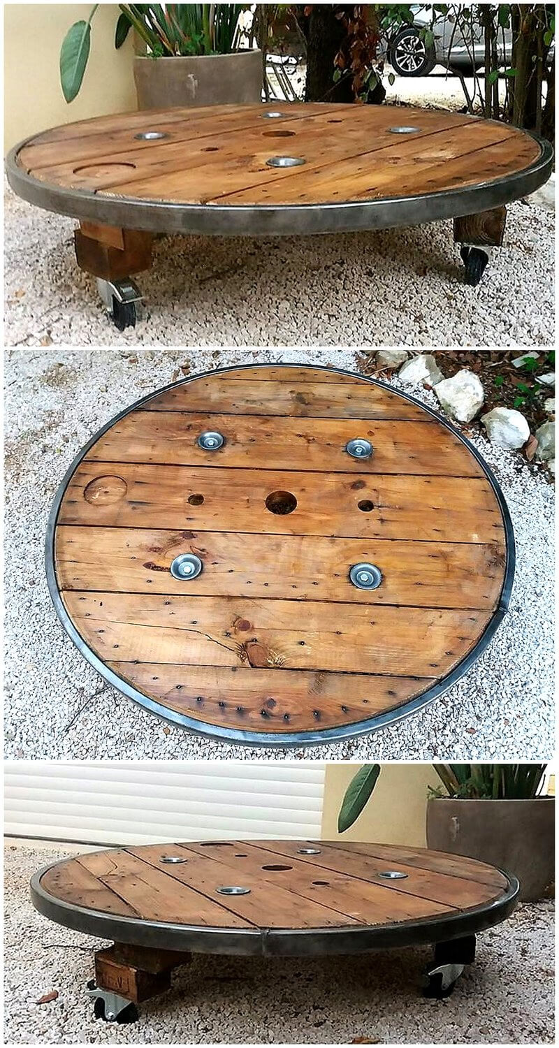 pallets cable spool table on wheels