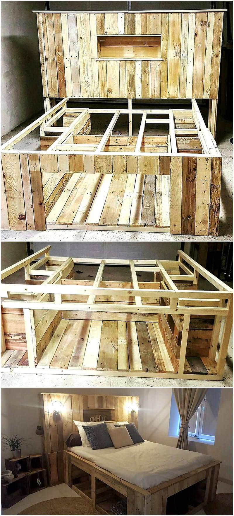repurposed wooden pallets bed plan