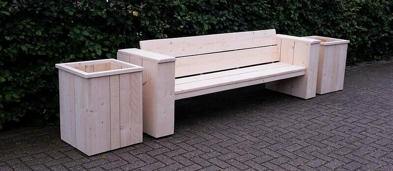 wood pallet patio bench with planters