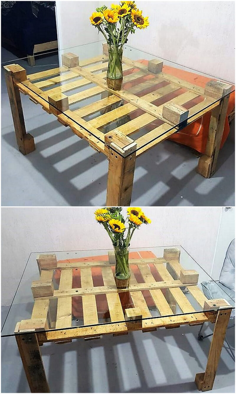 glass top pallet wood table