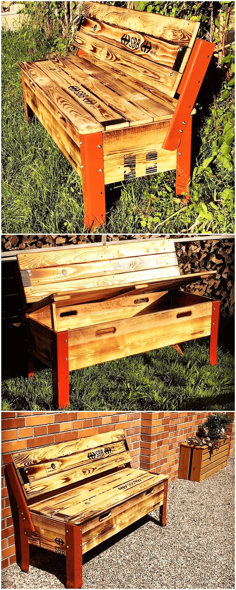 pallet patio bench with storage