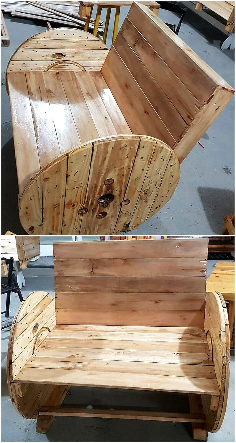 recycled pallet cable reel bench