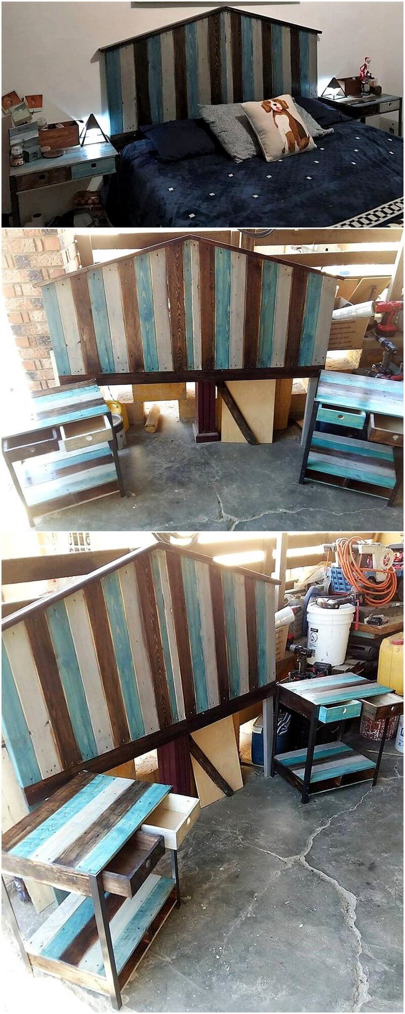 pallet headboard with side tables