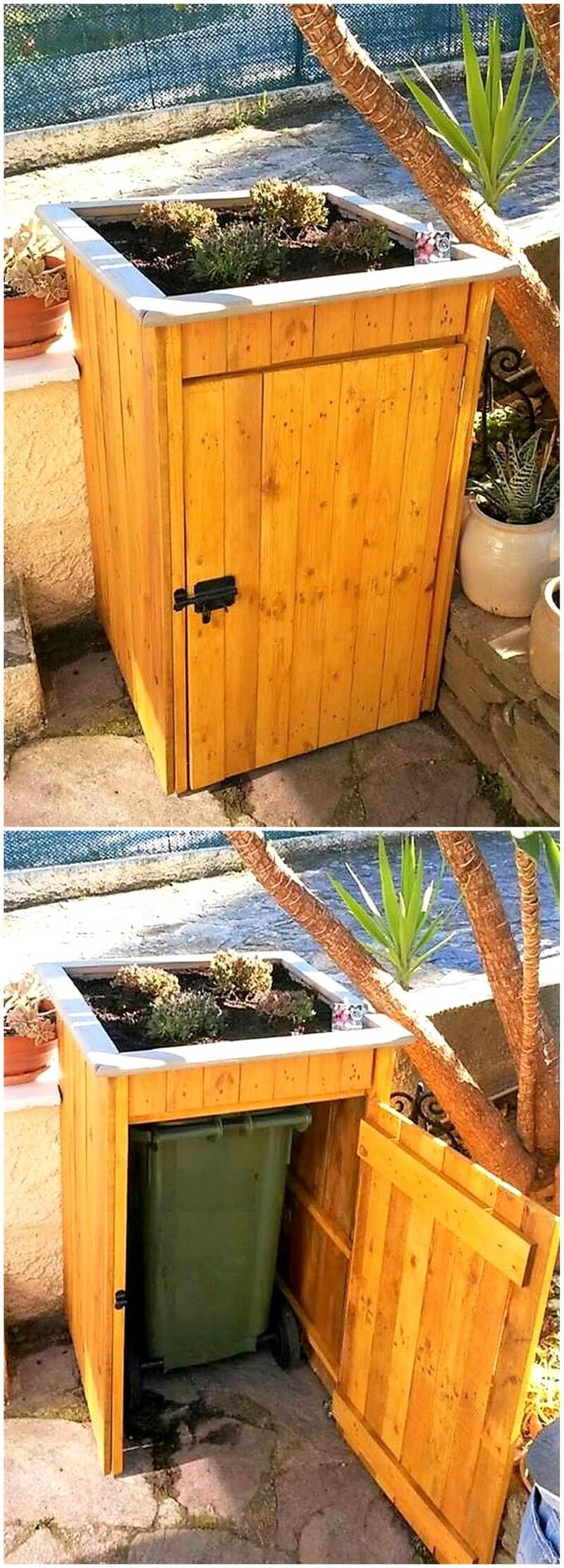 pallet planter cum trash bin