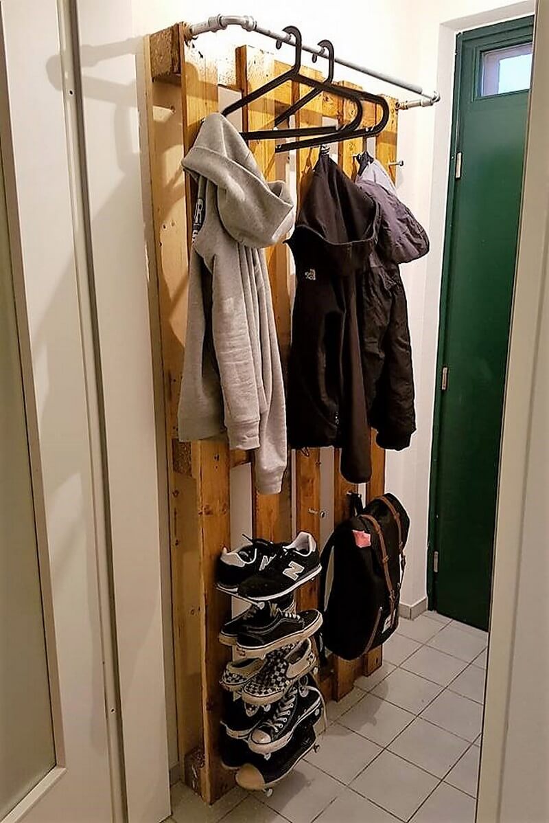 pallet wardrobe clothes hanger and shoe rack