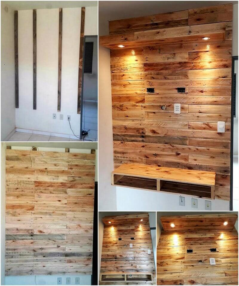 pallet wooden wall led art