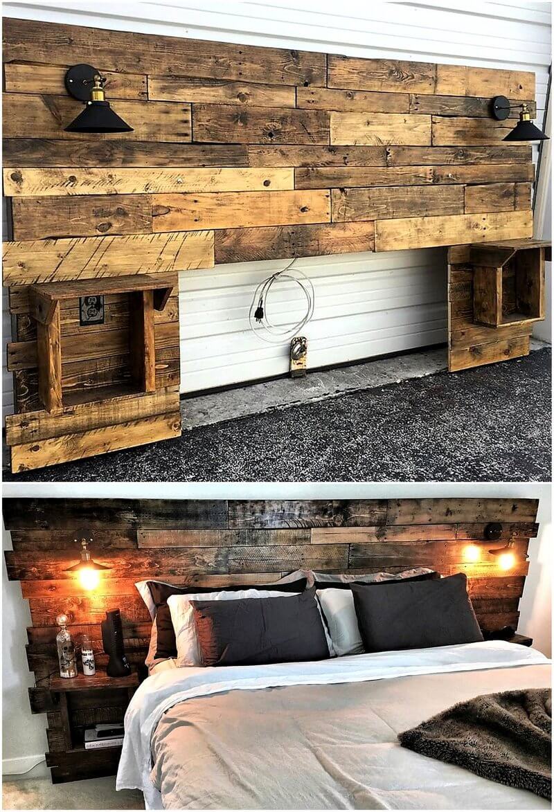 recycled pallets wood bed headboard