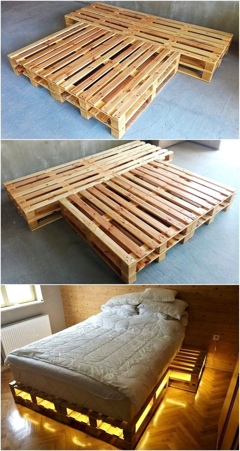 repurposed wood pallets bed