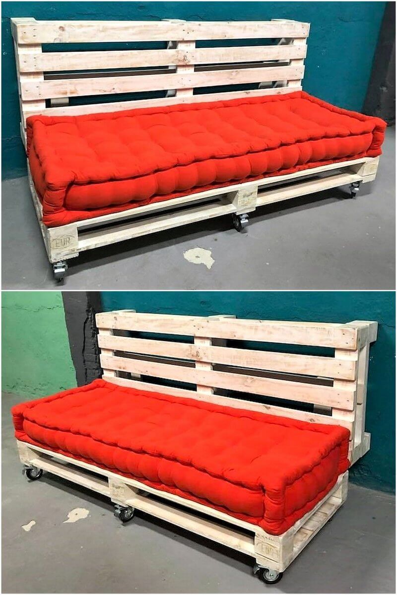 reused pallet sofa on wheels