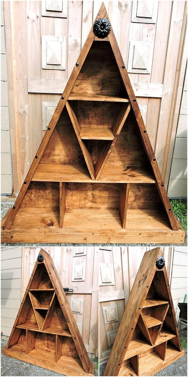 rustic pyramid style pallet shelf