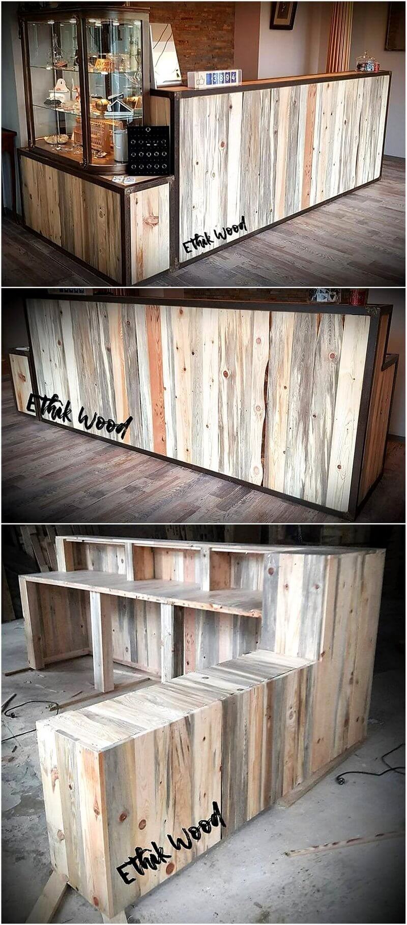 shop counter made with pallets wood