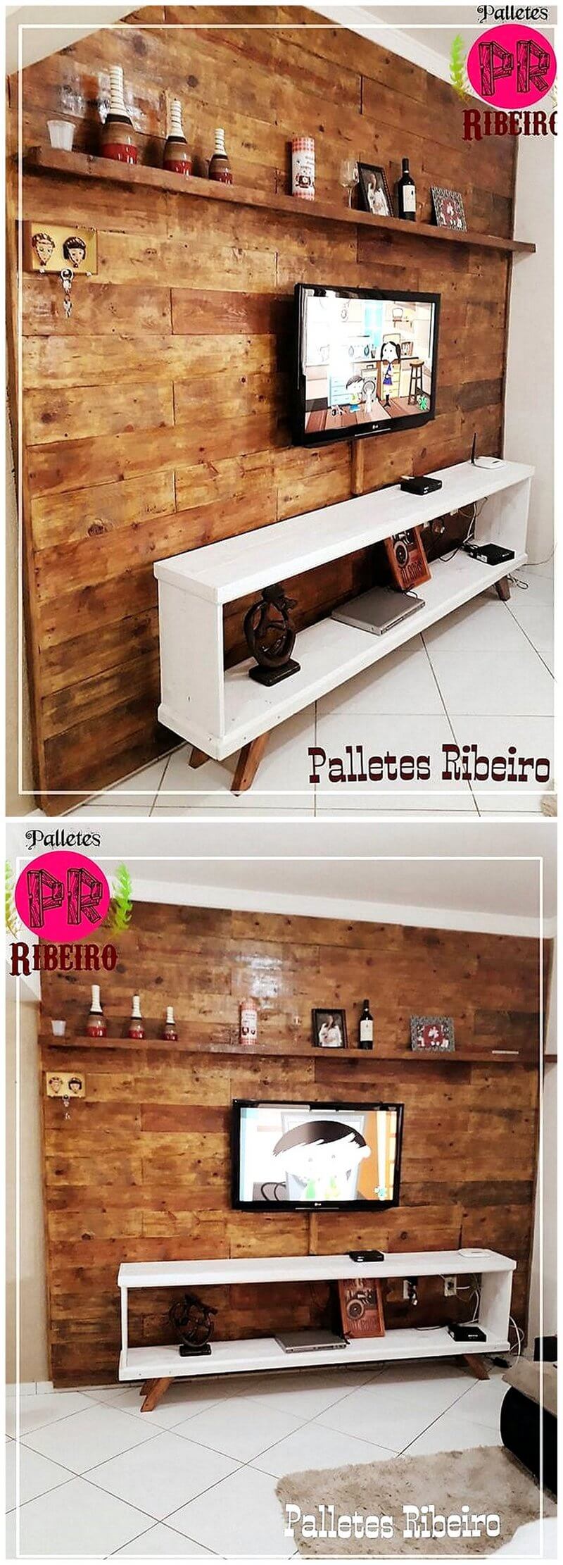 pallets wooden tv stand wall art