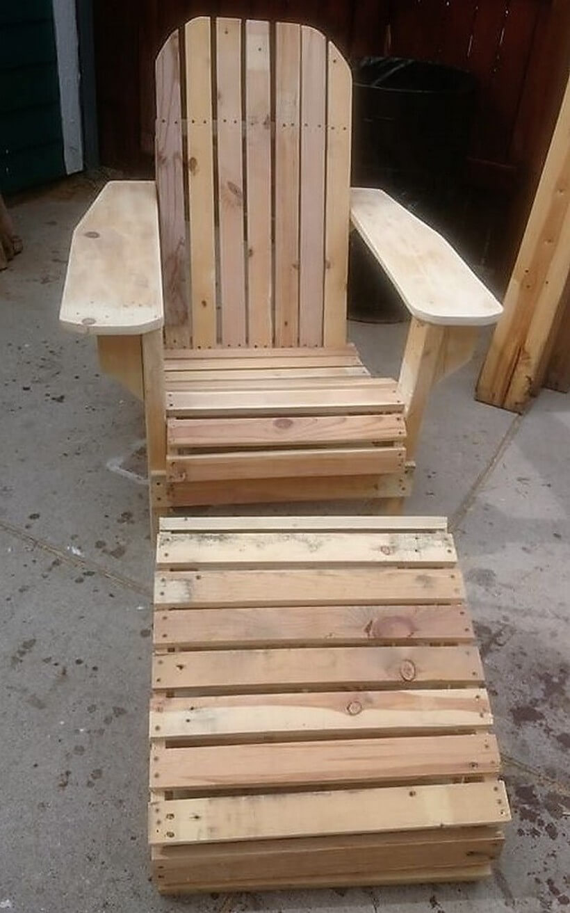 wood pallet chair with footstool