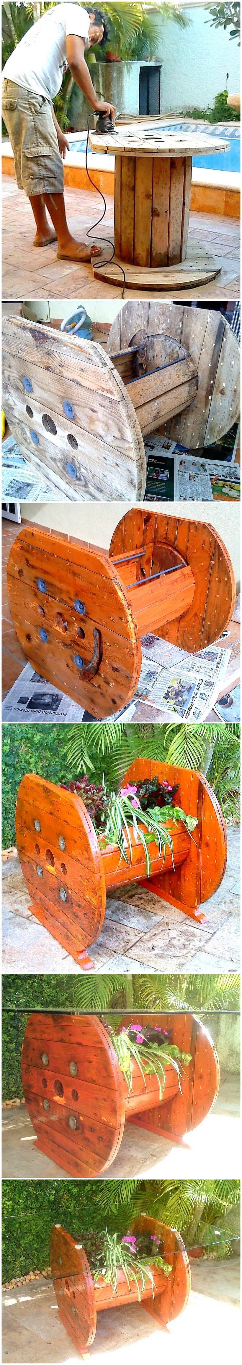 diy pallet cable reel glass top table plan
