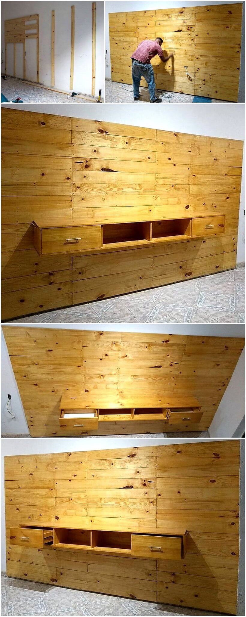 diy wood pallets wall media console