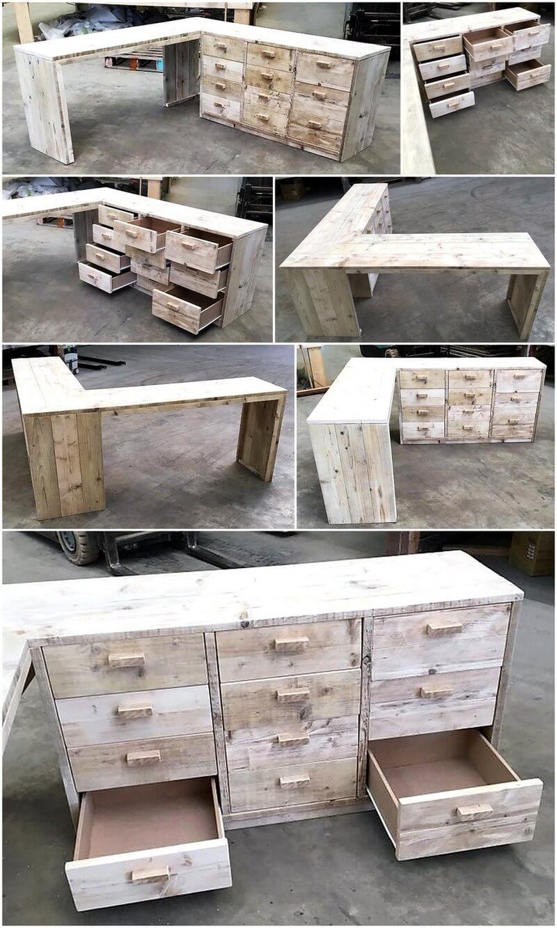 pallet corner desk with drawers