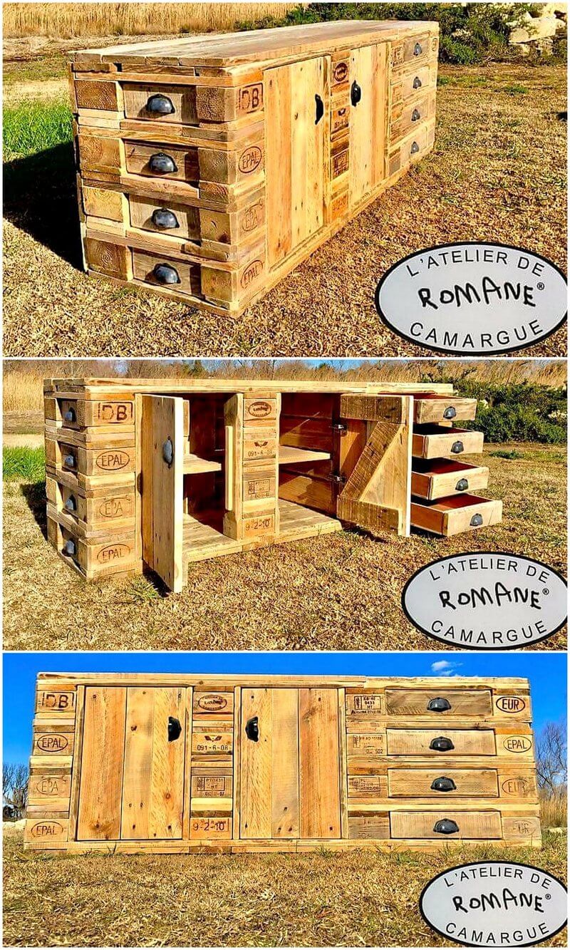 pallet entryway table with storage drawers
