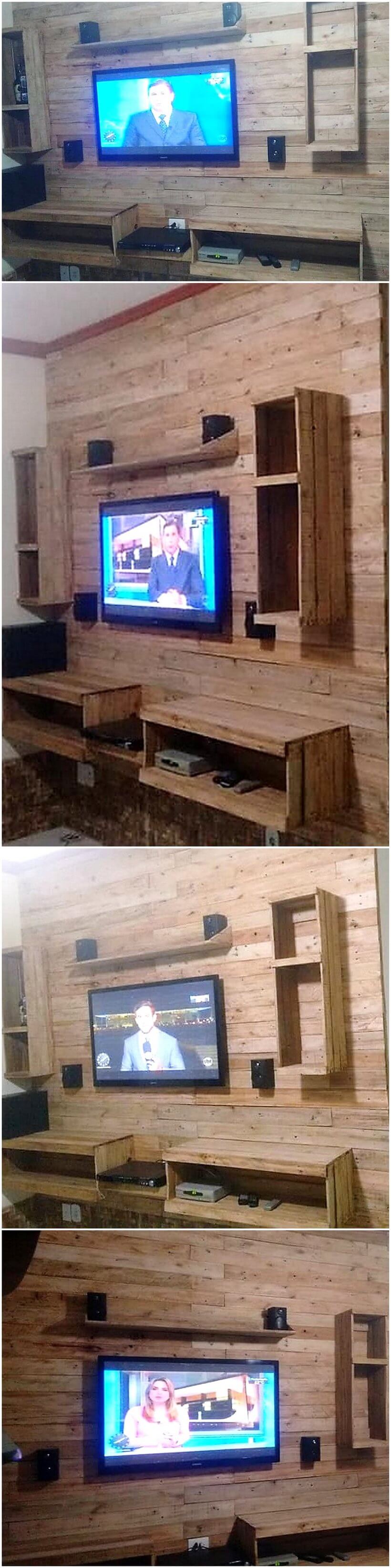 reused pallets wall media console