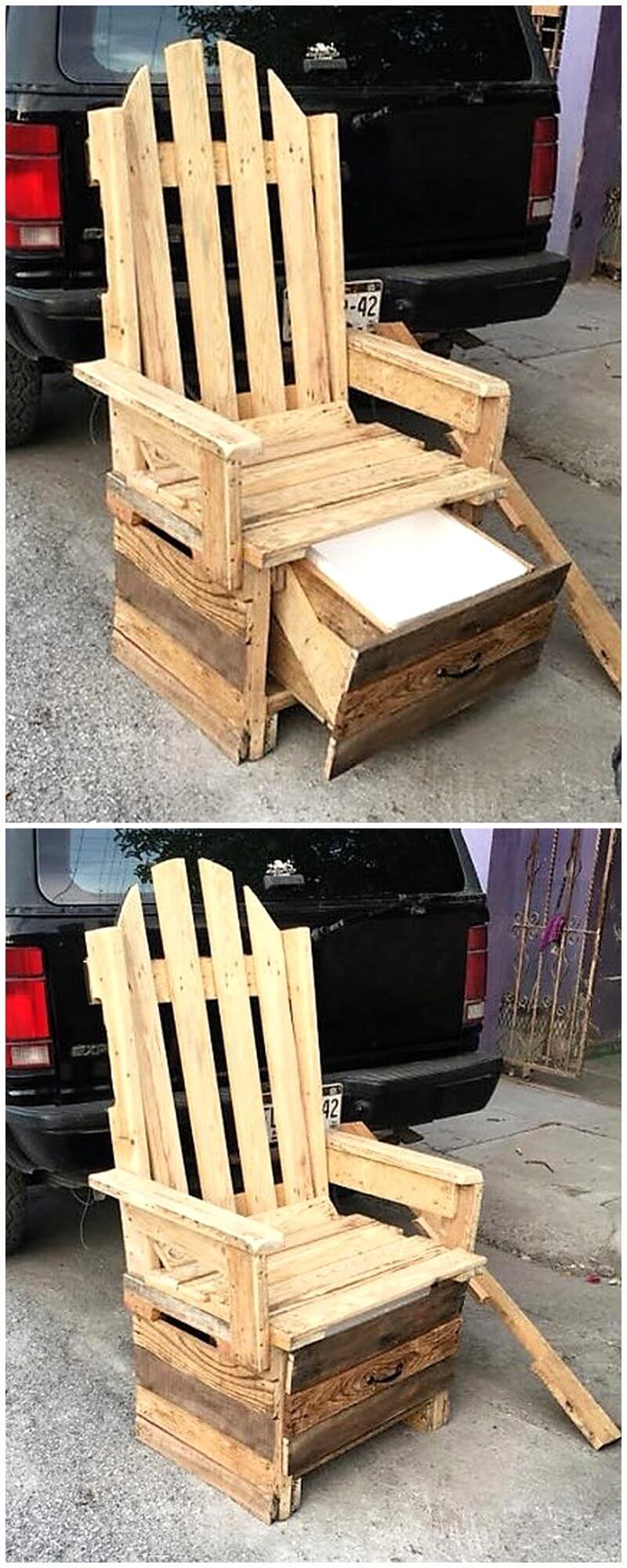 wood pallet chair with bottom cooler idea