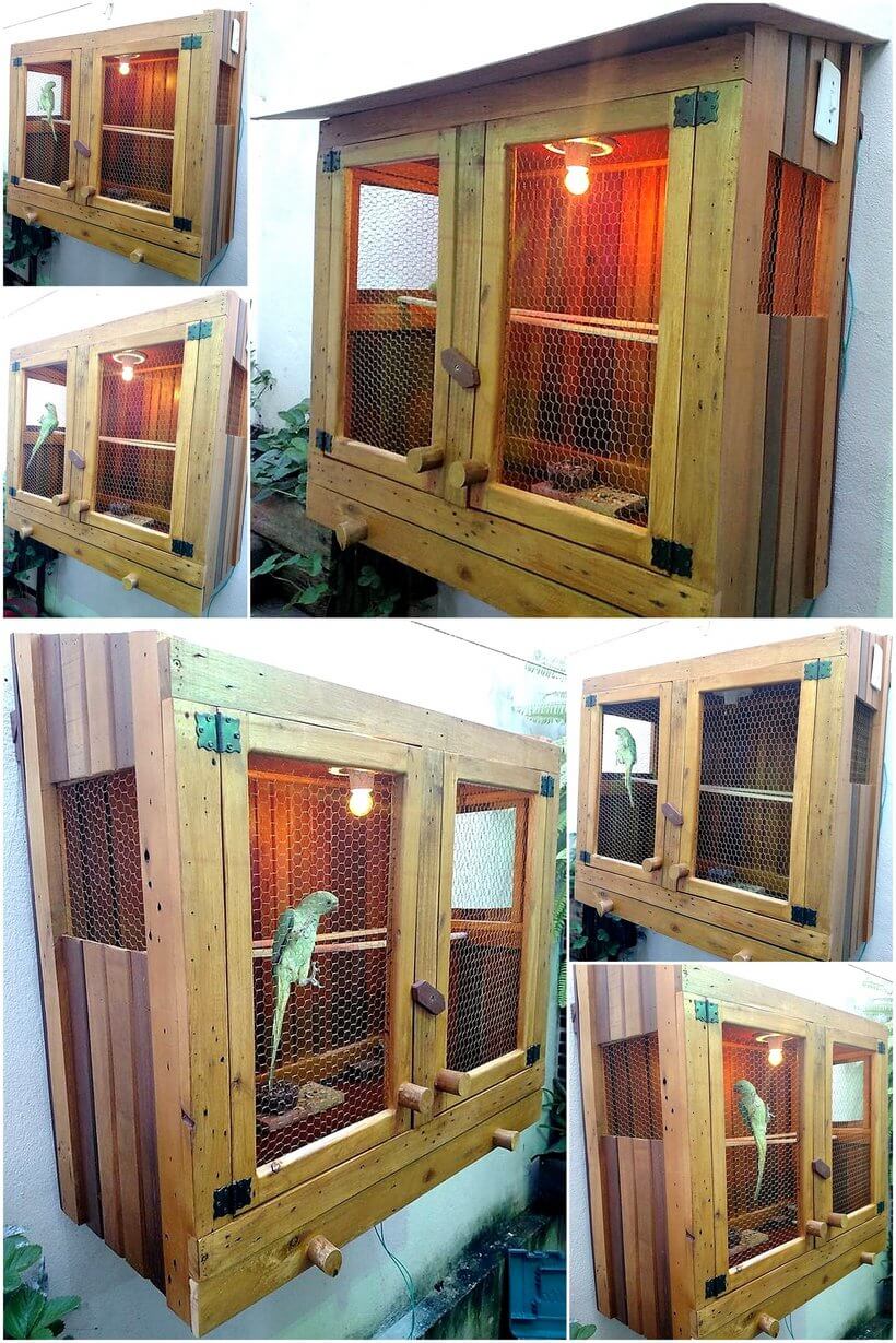 wood pallets birds cage
