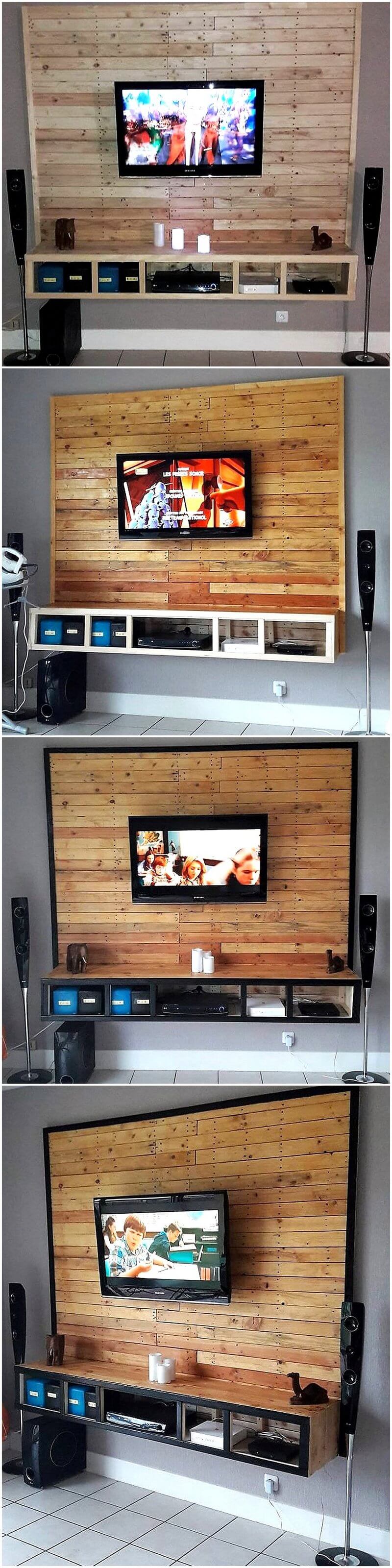 wooden pallet wall media console