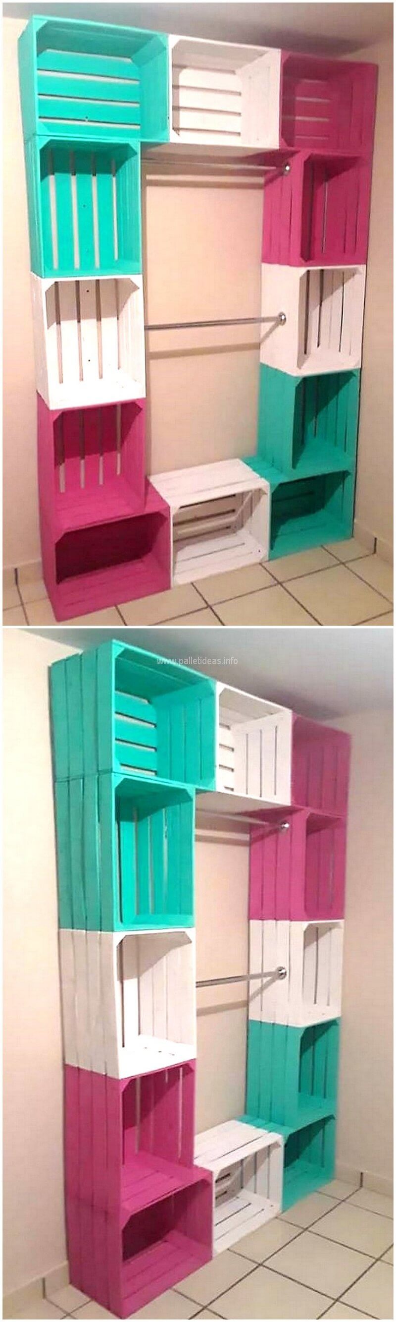 Closet with custom made pallet crates