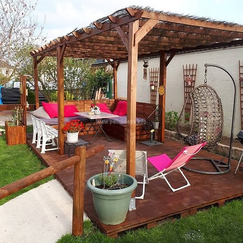 pallet pergola terrace with furniture