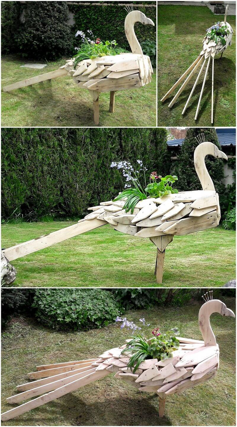 pallet peacock garden decor planter